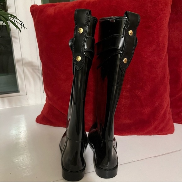 Coach Talia Rain Boots Black Glossy Knee High Rubber Riding Boots Women’s Size 7 - Picture 8 of 12